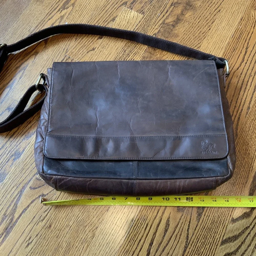 Estalon Brown Leather Messenger Crossbody Bag Briefcase Laptop